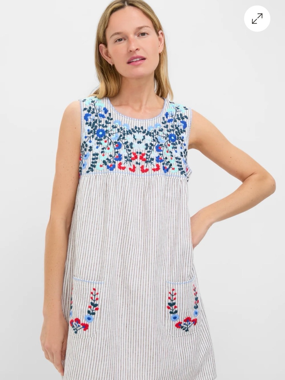 Tuckernuck sz L Tan Stripe Embroidered Linen Sunny Mini Dress SOLD OUT online